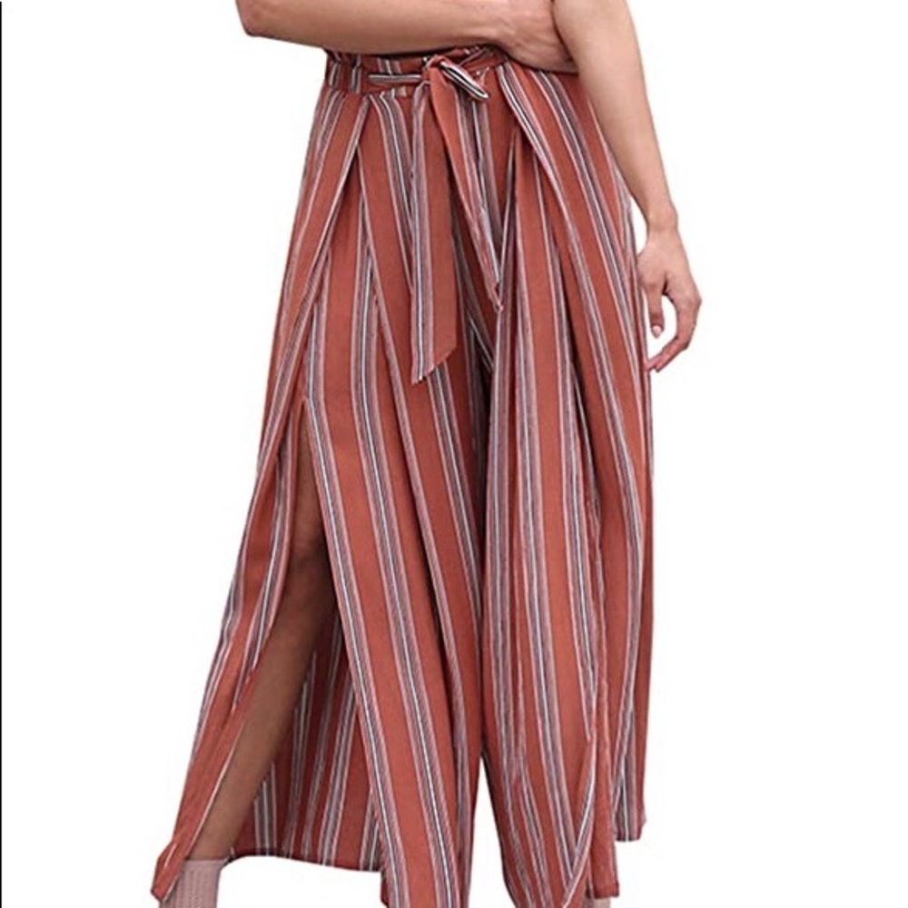 Women’s Boho High Waist Striped Wide Leg Pants